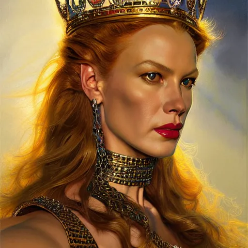 Prompt: highly detailed portrait of a majestic lioness queen in the form of a beautiful woman. d & d. art by donato giancola, jon whitcomb, ruan jia, alberto vargas. trending on artstation, intricate details, energetic composition, golden ratio, concept art, illustration, elegant art, global illuminaition