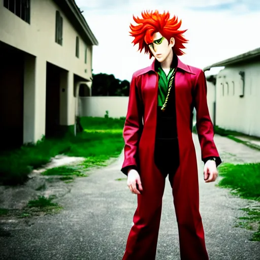 Image similar to a photograph of kakyoin from jojo's bizarre adventure, filmic, cinematographic