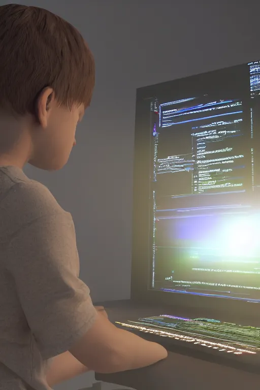 Image similar to young godlike programmer writing skymod sourcecode for jk 2 mv in c, volumetric cinematic light, masterpiece, beeple