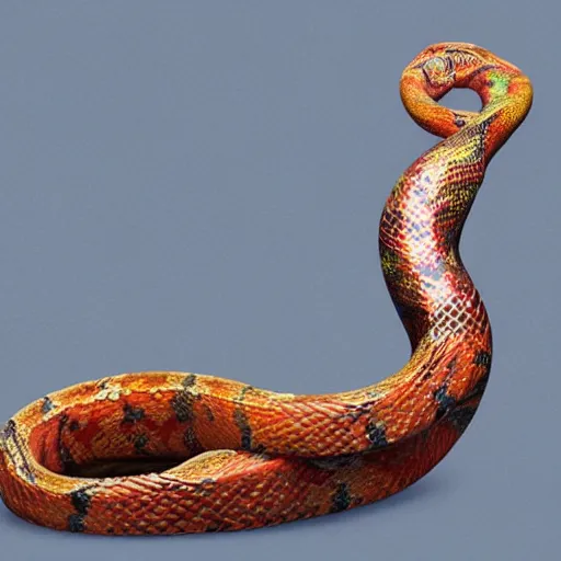 Prompt: a beautiful 3 d render of an ornate snake with brilliantly coloured skin, by ellen jewett