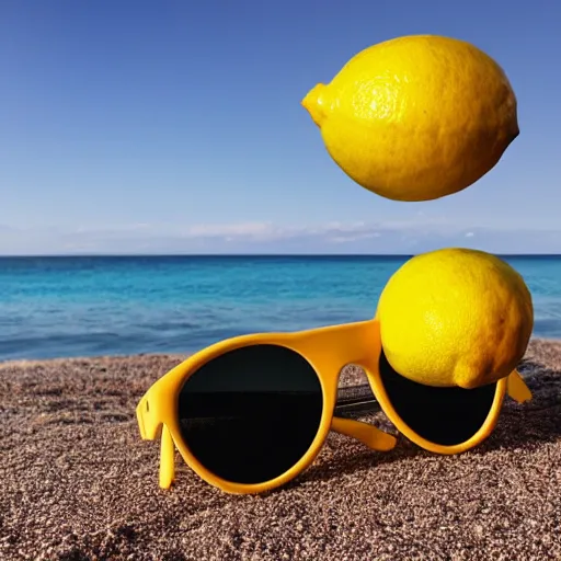 a lemon with sunglasses relaxing at the beach | Stable Diffusion | OpenArt