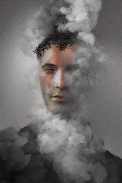 Image similar to a portrait of a person made of smoke. impressionism. matte painting. octane render