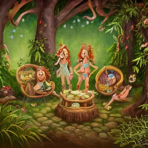 Prompt: highly detailed commune of !!!!!hedonist!!!!! (((((elves))))). the (((((elves))))) are carefree and playful. digitally painted forest scene. The (((((elves))))) each have the face of famous musician !!!!!Ed Sheeran!!!!!. Each elf looks like !!!!!!!!!!ED SHEERAN!!!!!!!!!! !!!!!ED!!!!! pixiv, artbreeder. high quality art