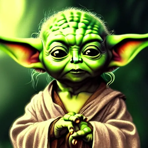 Image similar to baby yoda in the role of frodo baggins with the ring of power, intricate, elegant, highly detailed, digital painting, artstation, concept art, smooth, sharp focus, illustration, art by artgerm and greg rutkowski and alphonse mucha and william - adolphe bouguereau