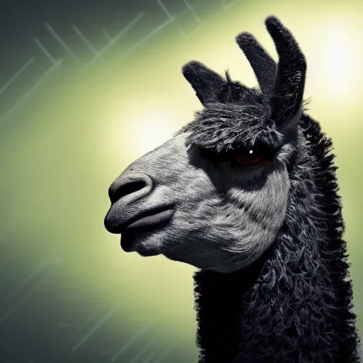 Prompt: color photo of a hyper-satanic cyber-llama.