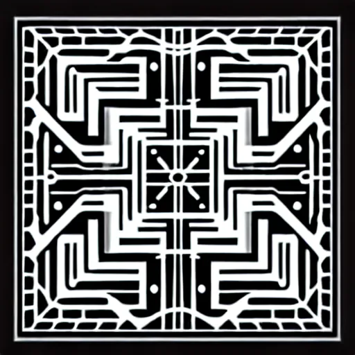 Image similar to black and white svg vector art panel for cnc plasma, laser, stencil, unique art deco forest circuit board design