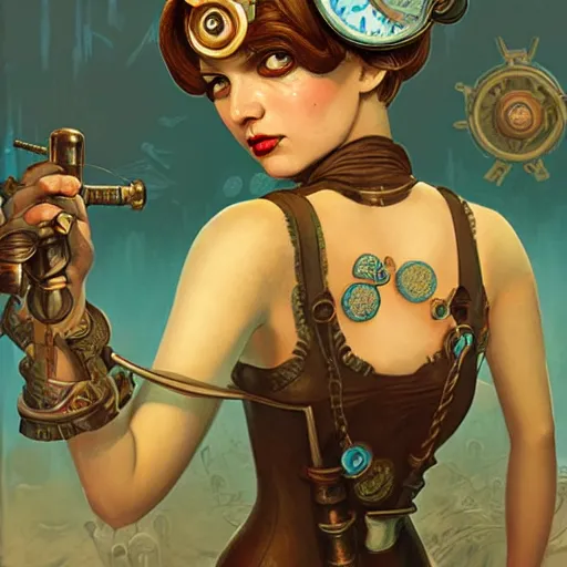 Image similar to lofi underwater bioshock steampunk portrait, Pixar style, by Tristan Eaton Stanley Artgerm and Tom Bagshaw.