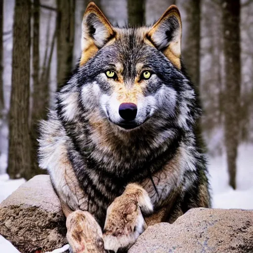 Image similar to human! wolf werecreature, photograph captured at woodland creek