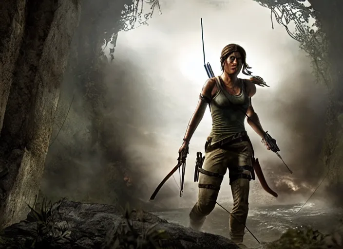 Image similar to film still of!!!! daisy edgar - jones!!! as lara croft in new tomb raider movie, 8 k