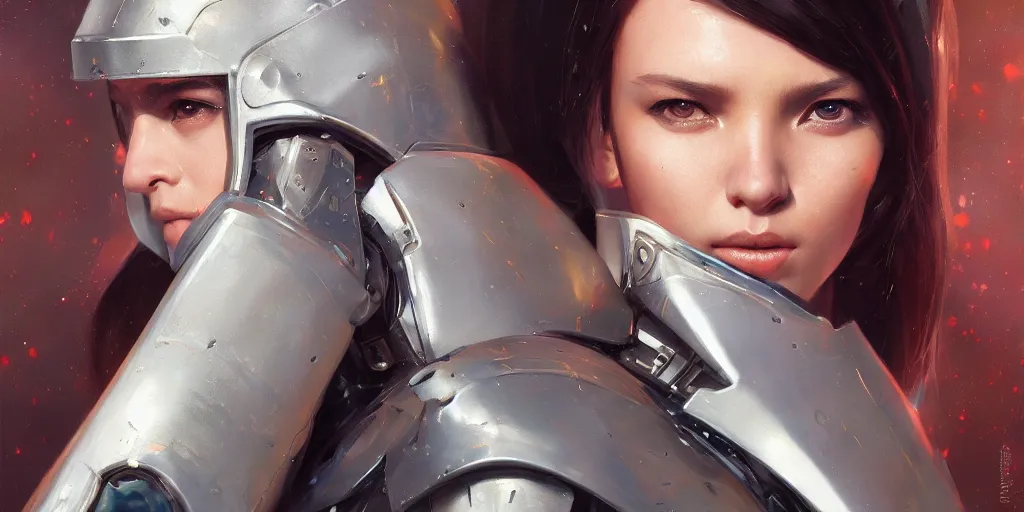 Image similar to an ultradetailed beautiful portrait panting of an attractive woman wearing scifi armour, oil painting, fantasy art, by ilya kuvshinov, greg rutkowski and makoto shinka