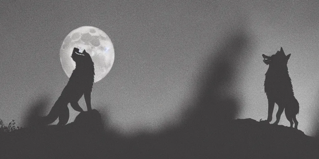 Prompt: a werewolf shouting at the moon in london, at night