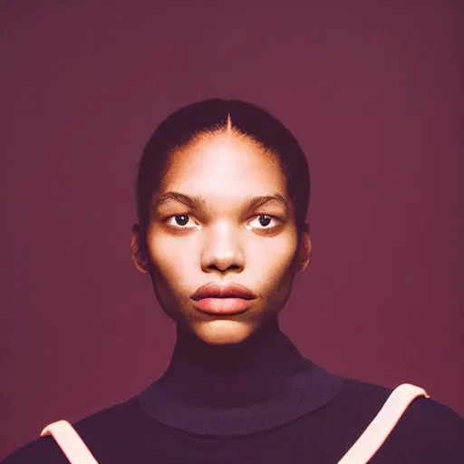 Image similar to realistic photoshooting for a new balenciaga lookbook, color film photography, portrait of a beautiful woman, location in a set design by james turrell, in style of Tyler Mitchell, 35mm,