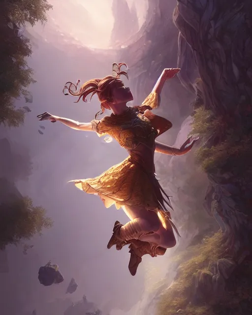 Prompt: princess falling, highly detailed, d & d, fantasy, highly detailed, digital painting, trending on artstation, concept art, sharp focus, illustration, global illumination, shaded, art by artgerm and greg rutkowski and fuji choko and viktoria gavrilenko and hoang lap