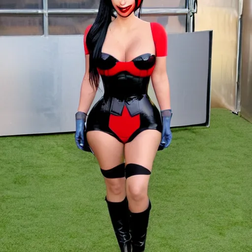 Prompt: Kim kardashian as harley quinn, photo