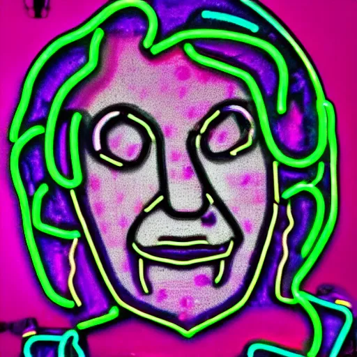 Image similar to old woman made of neon lights