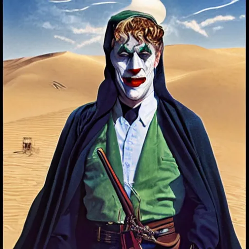 Image similar to lawrence of arabia as the joker, messy, portrait, realistic, concept art by alex ross