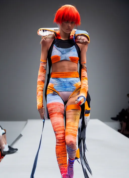 Image similar to hyperrealistic and heavy detailed adidas runway show of movie the fifth element leeloo dallas, leica sl 2 5 0 mm, vivid color, high quality, high textured, real life