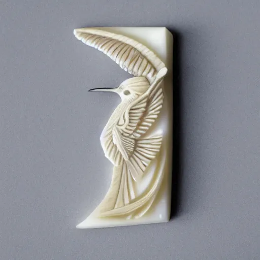 Image similar to intricate hummingbird delicately carved into block of ivory, bioluminescence, tendrils canon 5 d 5 0 mm lens