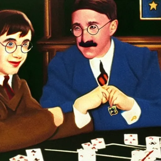 Image similar to harry potter and adolf hitler playing poker, 2 0 2 2