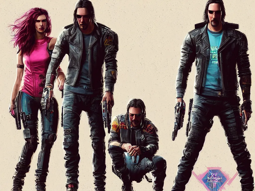 Image similar to a cyberpunk 2077 couple portrait of Keanu Reeves as Johnny Silver hand and female V in daily life ,love story, pray, hug, hold, kiss, film lighting, by Laurie Greasley, William Morris, Dan Mumford, John Wick, Speed, Replicas, Destination Wedding, The Lake House, artstation, full of color, Digital painting, face enhance, highly detailed,8K, octane, golden ratio, cinematic lighting