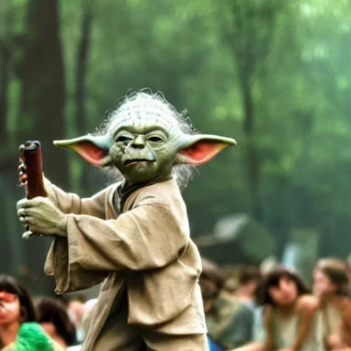 Image similar to yoda performing at woodstock