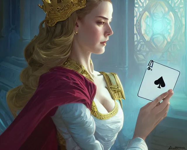 Prompt: royal flush, all in, poker, winner, smirk, deep focus, d & d, fantasy, intricate, elegant, highly detailed, digital painting, artstation, concept art, matte, sharp focus, illustration, hearthstone, art by artgerm and greg rutkowski and alphonse mucha