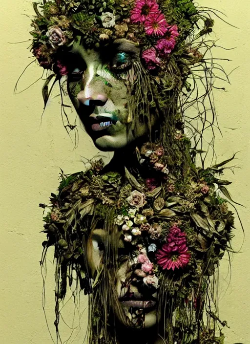 Image similar to beautiful and detailed rotten woman made of plants and many different types of flowers, muscles, intricate, organs, ornate, surreal, john constable, guy denning, dan hillier, sorolla