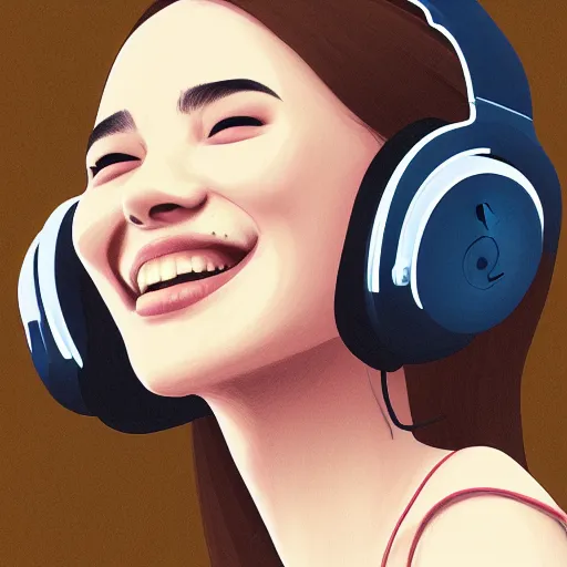 Prompt: an illustration of a beautiful woman listening to music and smiling by Dao Trong Le, highly detailed, digital art, trending on artstation