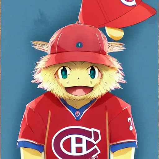 Image similar to anime Portrait of Youppi the Habs Montreal Canadiens Mascot as a very cute powerful and friendly pokemon, highly detailed anime, high evolution, 1990s, legendary, smooth, sharp focus, dynamic lighting, intricate, trending on ArtStation, illustration pokemon, art by WLOP