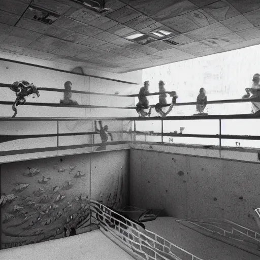 Image similar to aquarium, interior in the brutalist style