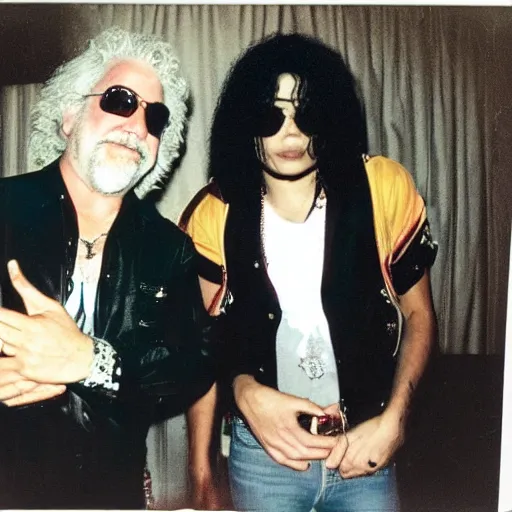 Image similar to polaroid of jerry garcia hanging out with michael jackson