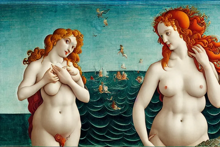 Prompt: Christina Hendricks as The Birth of Venus by Botticelli, highly detailed, trending on artstation, award winning, H 768