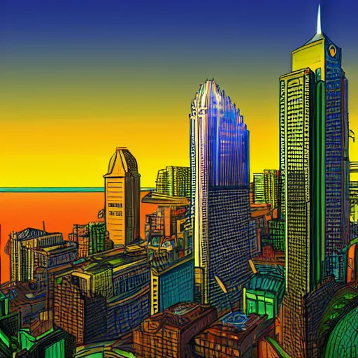 Image similar to milwaukee skyline highly detailed, award-winning digital art in the style of Android Jones