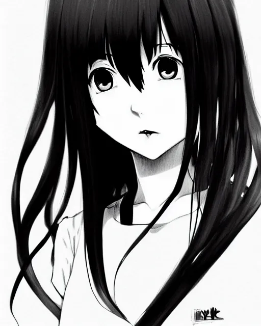 Image similar to portrait of cute anime girl, illustration concept art, anime, manga, pencil sketch, black and white trending pixiv fanbox, art by ilya kuvshinov