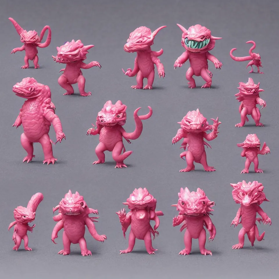 Prompt: small chibi stylized kaiju japanese sofubi, glossy, soild pink mold, smooth texture, promo shot