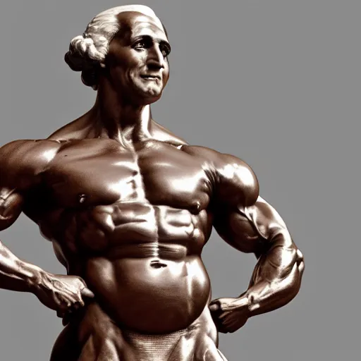 Prompt: still of George Washington posing st Mr. Olympia, full body shot, hyperrealistic, high quality, extremely detailed, face details, powerful, sharp focus