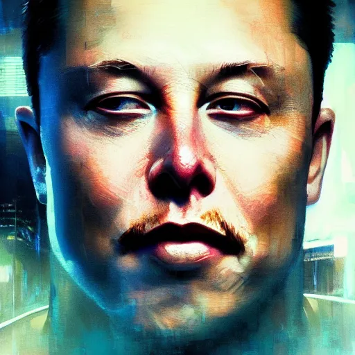 Image similar to elon musk, hyperrealistic portrait, bladerunner street, art of elysium by jeremy mann and alphonse mucha, fantasy art, photo realistic, dynamic lighting, artstation, poster, volumetric lighting, very detailed face, 4 k, award winning