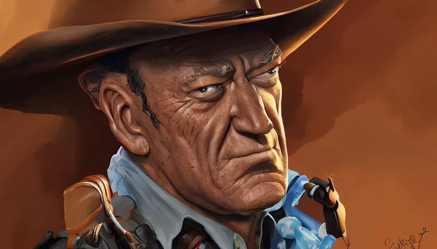 Prompt: Digital painting of John Wayne as Lucky Luke, hyperdetailed, artstation, cgsociety, 8k