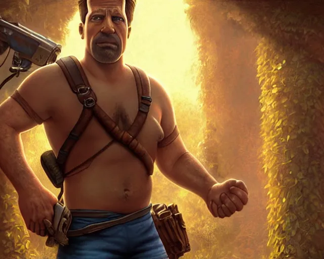 Image similar to a epic cinematic gaming screenshot portrait of homer simpson as nathan drake from uncharted, deep focus, adventure, fantasy, intricate, elegant, highly detailed, digital painting, artstation, concept art, matte, sharp focus, illustration, dark fantasy style art, art by artgerm and greg rutkowski and alphonse mucha