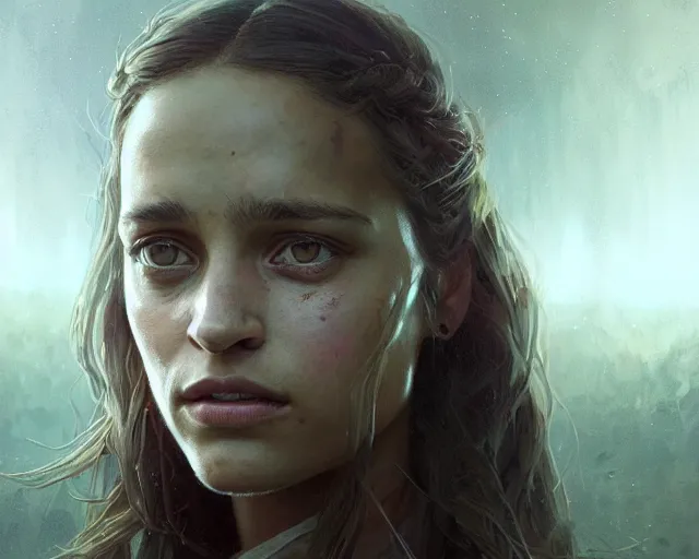 Image similar to highly detailed portrait of alicia vikander, in the walking dead, stephen bliss, unreal engine, fantasy art by greg rutkowski, loish, rhads, ferdinand knab, makoto shinkai and lois van baarle, ilya kuvshinov, rossdraws, tom bagshaw, global illumination, radiant light, detailed and intricate environment