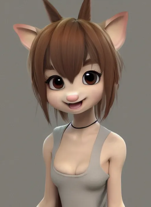 Prompt: female furry mini cute style, character adoptable, highly detailed, rendered, ray - tracing, cgi animated, 3 d demo reel avatar, style of maple story and zootopia, maple story rat girl, grey rat, soft shade, soft lighting