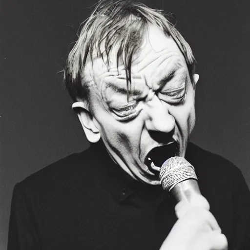 Image similar to mark e smith mid - sneeze