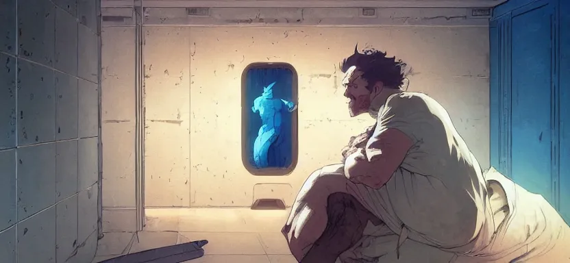 Prompt: a prisoner ready to escape their cell, digital painting masterpiece, by ilya kuvshinov, by frank frazetta, by mœbius, by reiq, intricate detail, beautiful brush strokes, advanced lighting technology, 4 k wallpaper, interesting character design, stylized yet realistic anatomy and faces