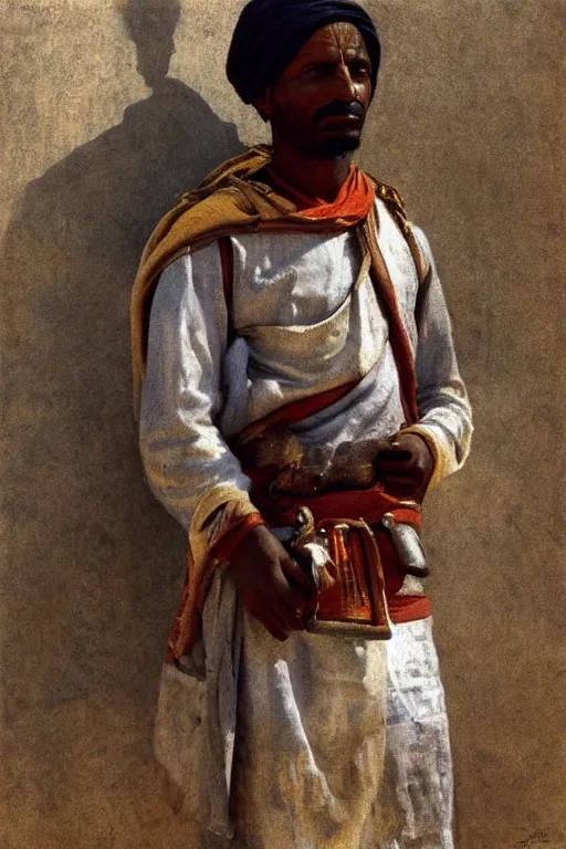 Image similar to a closer hero portrait of a live nubian temple guard in old egypt. masterpiece, dramatic light and shadow, saturated colors, ciaroscuro. painted by anders zorn