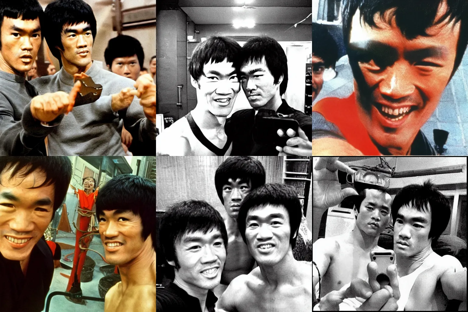 Prompt: Bruce Lee selfie from the set of Enter the Dragon