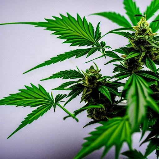 Prompt: photo of indoor indica marijuana plant in flowering stage, 4 k, cinematic