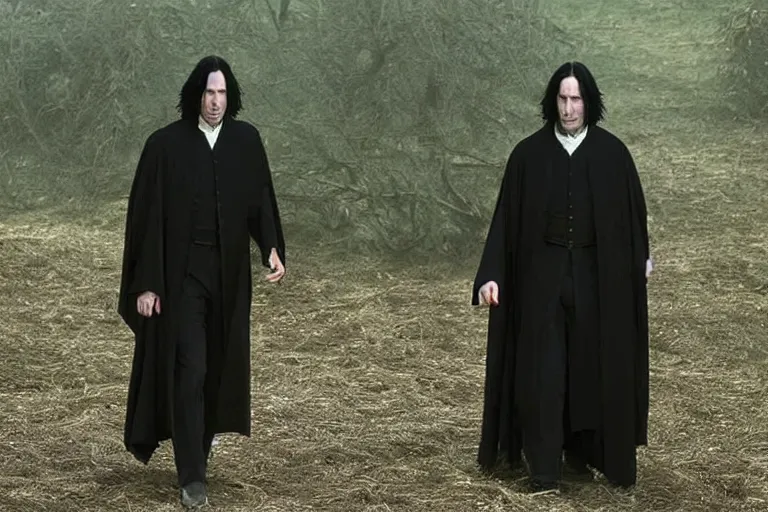 Image similar to film still of Keanu Reeves as Severus Snape in Harry Potter