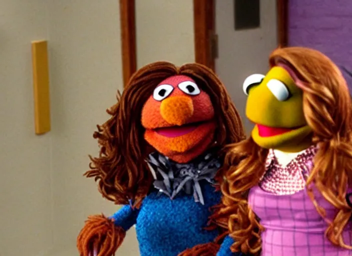 Image similar to film still of!!! muppet muppet!!!!! pam beesly as a muppet muppet muppet as a muppet as a muppetin the tv show the office