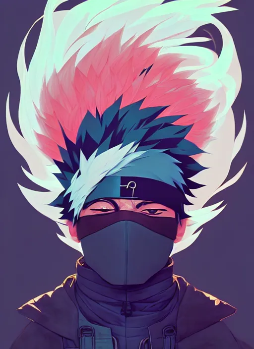 Prompt: portrait of kakashi, white hair, artstation winner by victo ngai, kilian eng and by jake parker, by conrad roset, swirly vibrant color lines, winning award masterpiece, fantastically gaudy, aesthetic, octane render, 8 k, hd resolution