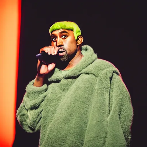 Prompt: Kanye dressed as Shrek, XF IQ4, 150MP, 50mm, F1.4, ISO 200, 1/160s, natural light